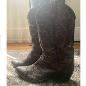 VINTAGE Python Snakeskin Two Tone Brown Leather Western Cowboy Boots Men’s Sz 8